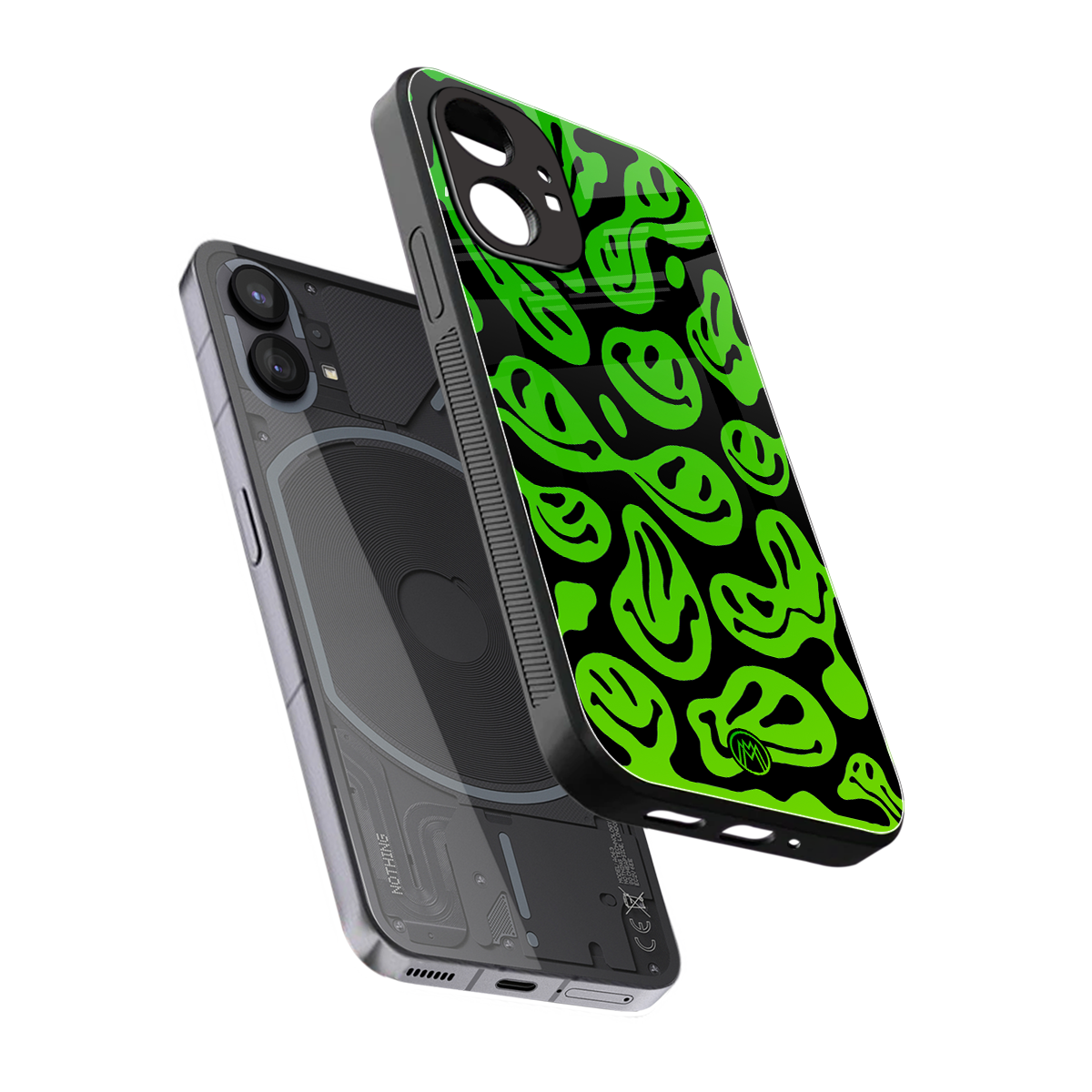 acid smiles neon green back phone cover | glass case for nothing phone 1