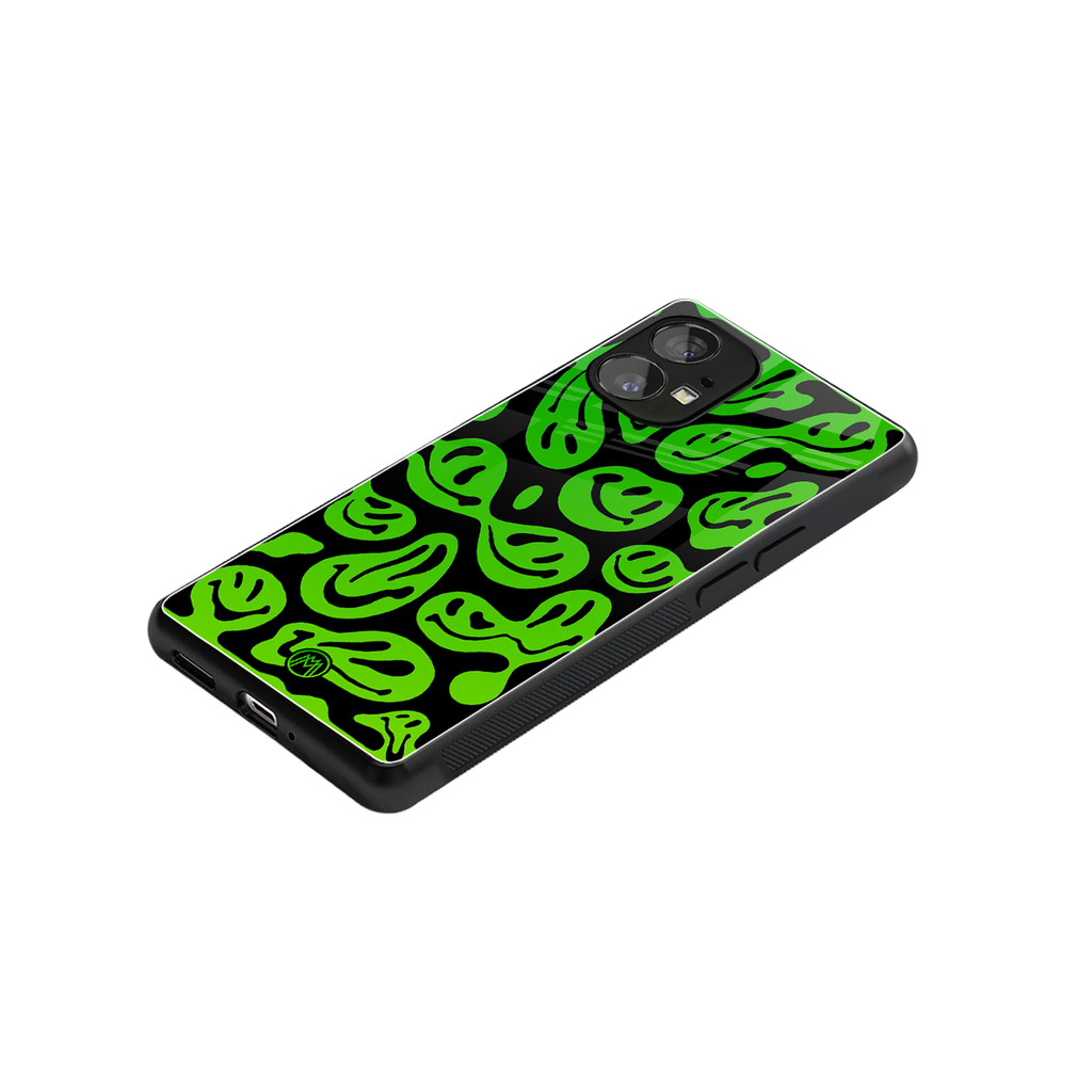 acid smiles neon green back phone cover | glass case for nothing phone 1