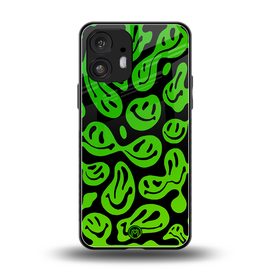 acid smiles neon green back phone cover | glass case for nothing phone 2