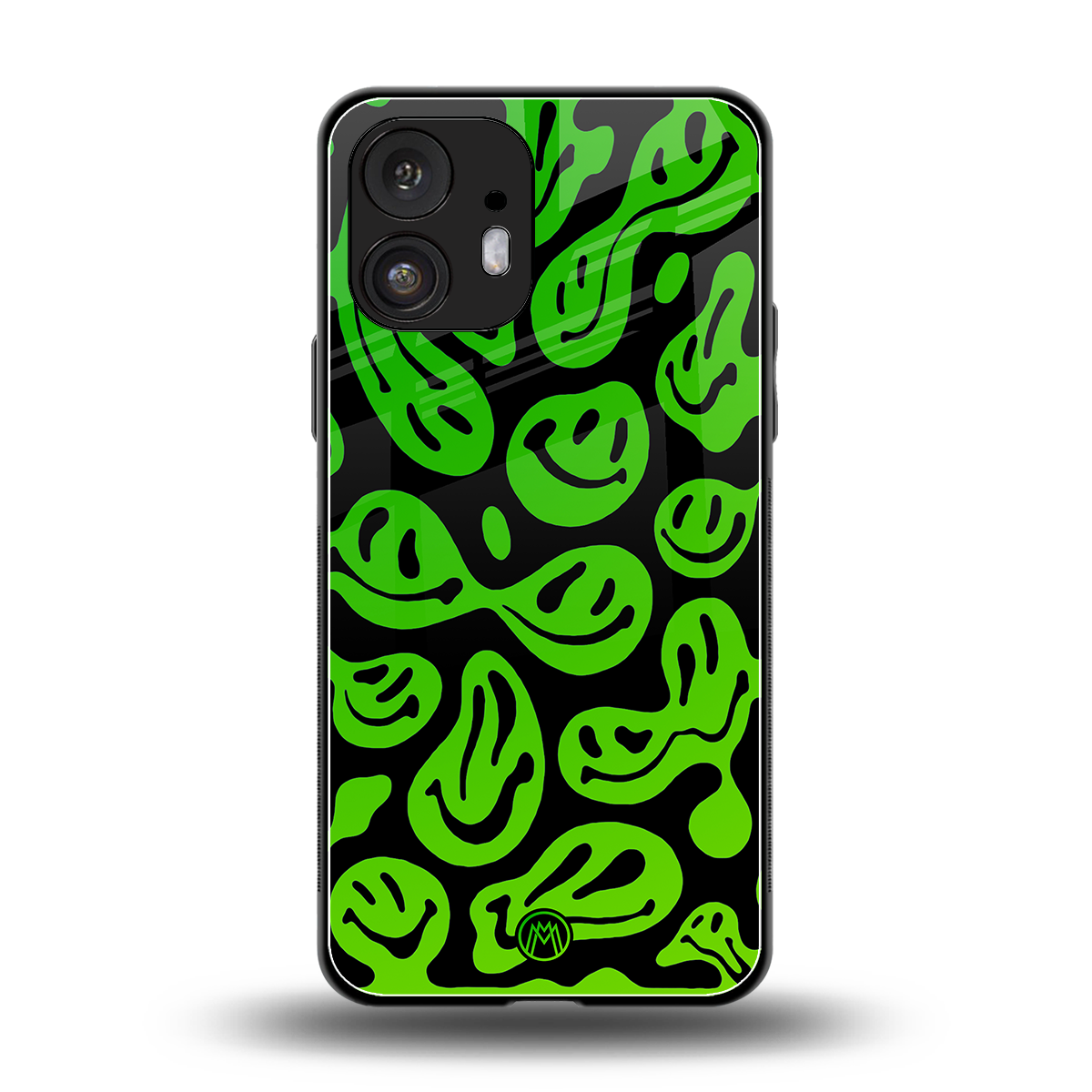 acid smiles neon green back phone cover | glass case for nothing phone 2