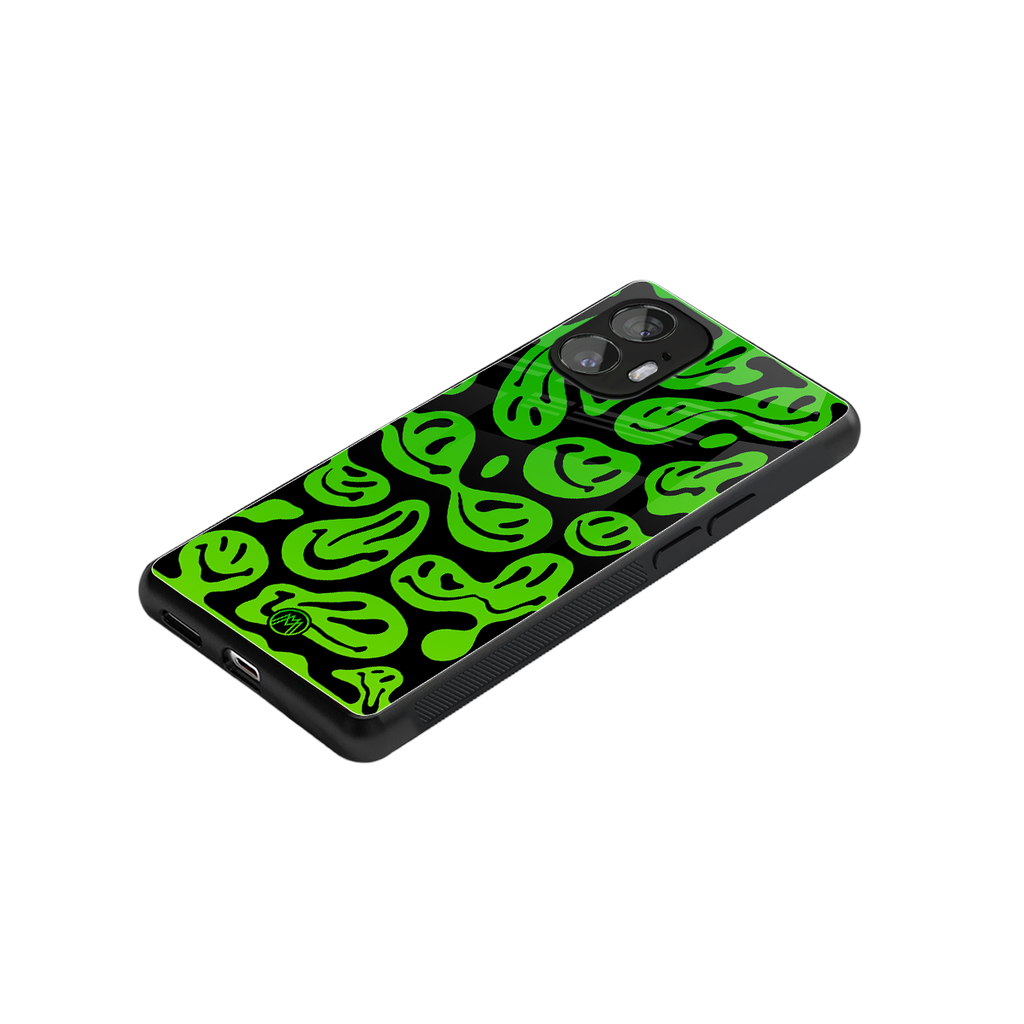 acid smiles neon green back phone cover | glass case for nothing phone 2