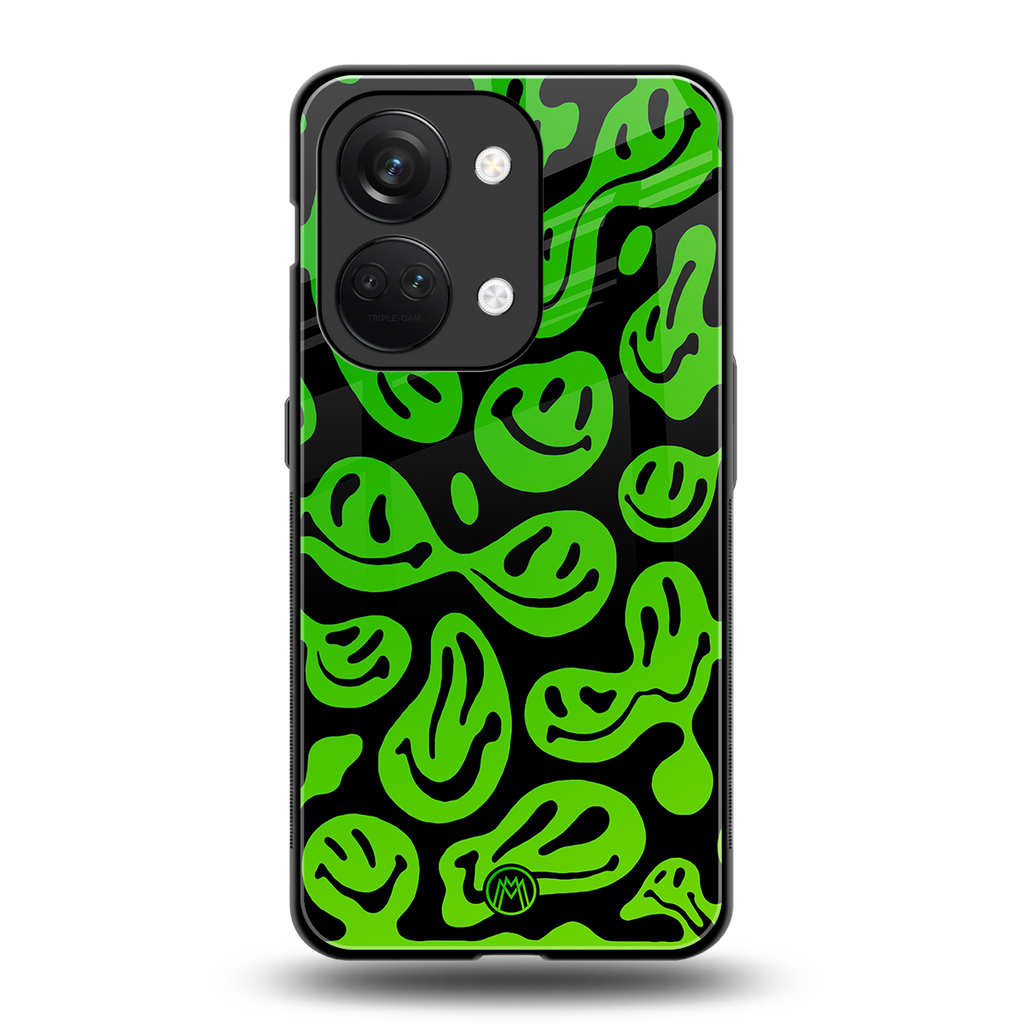 acid smiles neon green back phone cover | glass case for oneplus nord 3