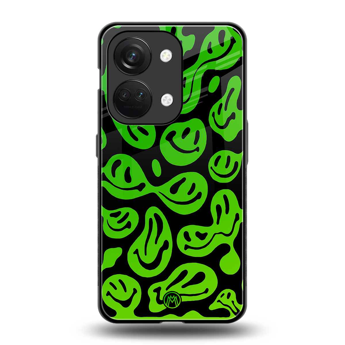 acid smiles neon green back phone cover | glass case for oneplus nord 3
