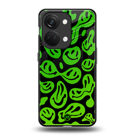 acid smiles neon green back phone cover | glass case for oneplus nord 3