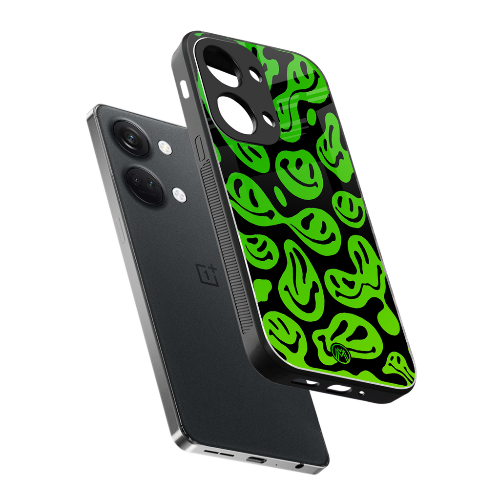 acid smiles neon green back phone cover | glass case for oneplus nord 3