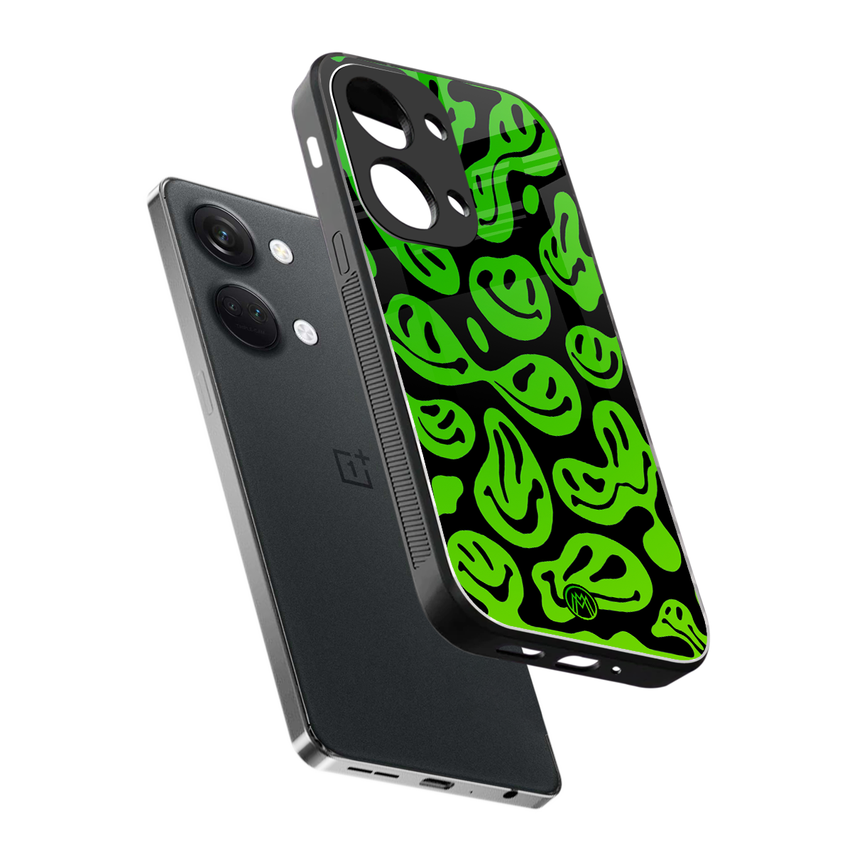 acid smiles neon green back phone cover | glass case for oneplus nord 3