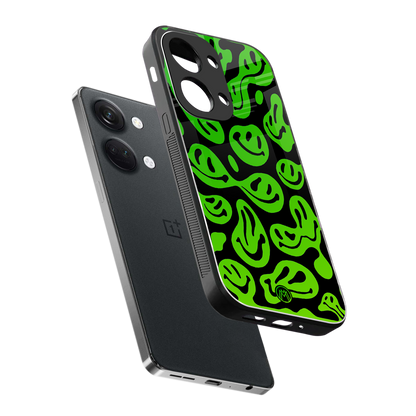 acid smiles neon green back phone cover | glass case for oneplus nord 3