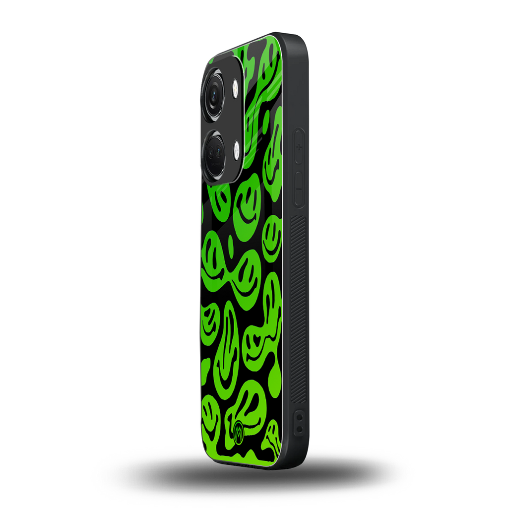 acid smiles neon green back phone cover | glass case for oneplus nord 3