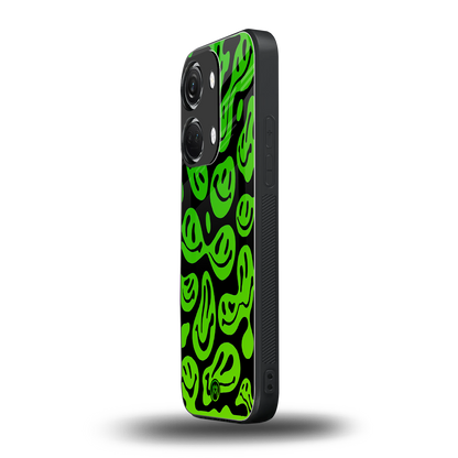 acid smiles neon green back phone cover | glass case for oneplus nord 3