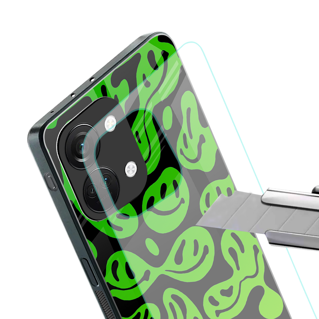 acid smiles neon green back phone cover | glass case for oneplus nord 3