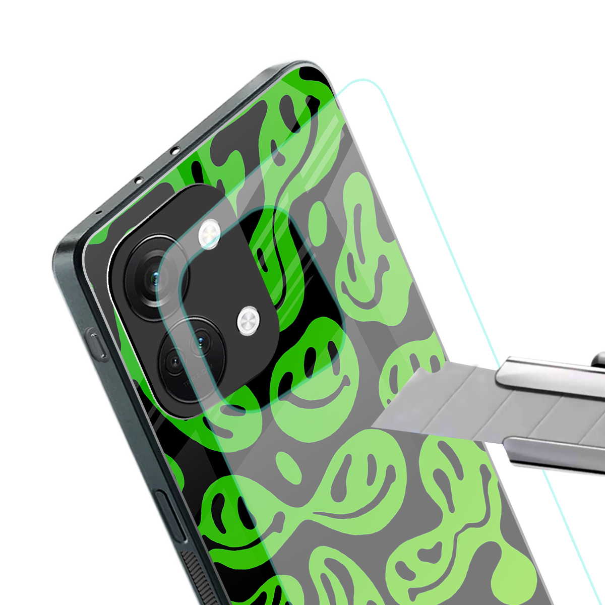 acid smiles neon green back phone cover | glass case for oneplus nord 3