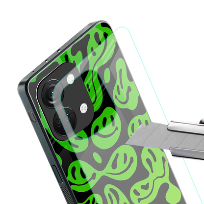 acid smiles neon green back phone cover | glass case for oneplus nord 3