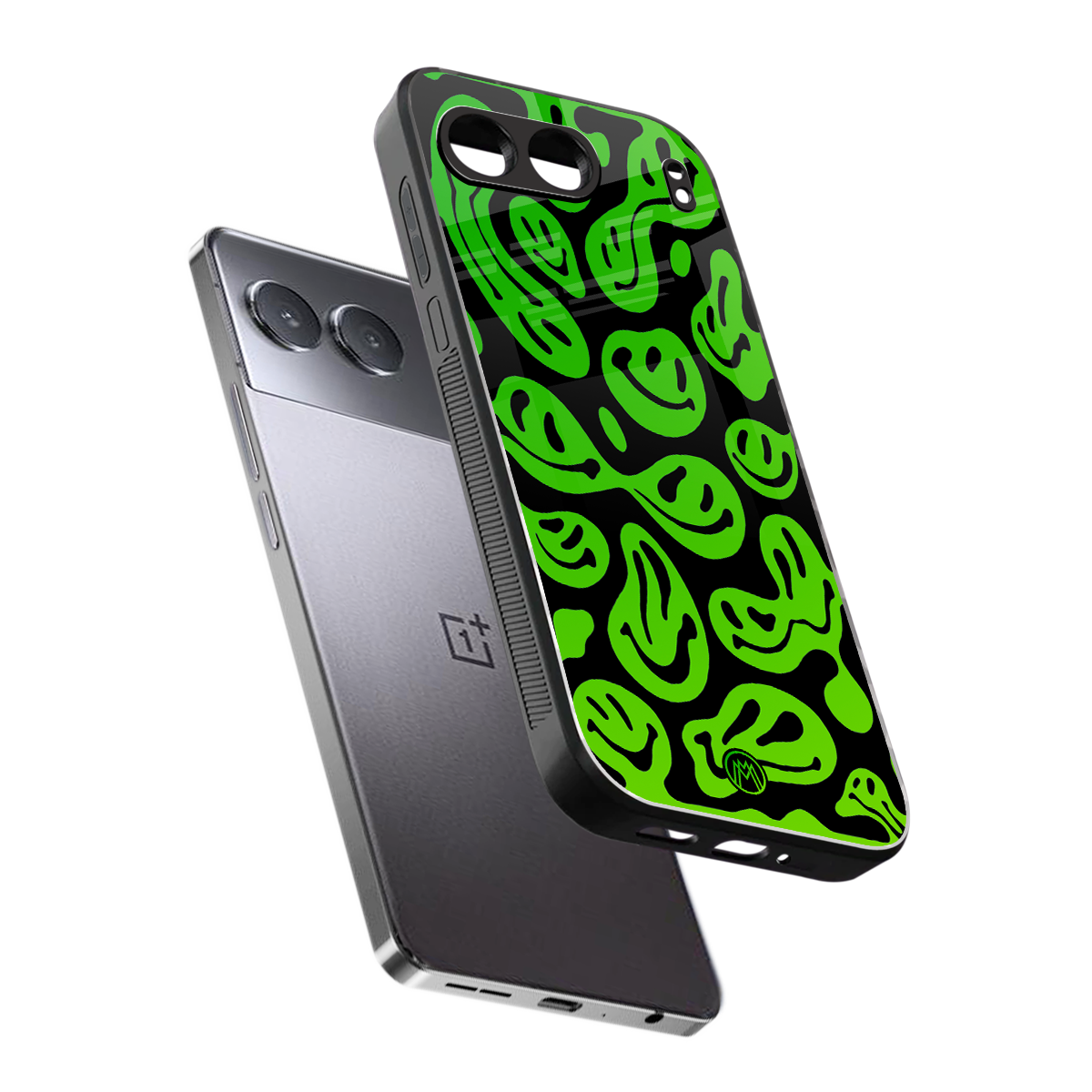 acid smiles neon green back phone cover | glass case for oneplus nord 4