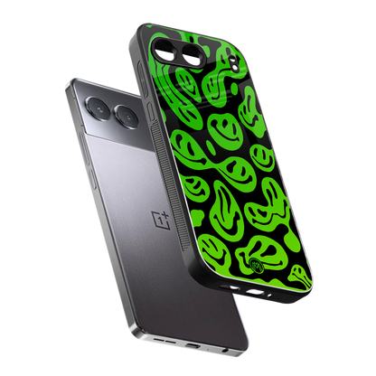 acid smiles neon green back phone cover | glass case for oneplus nord 4