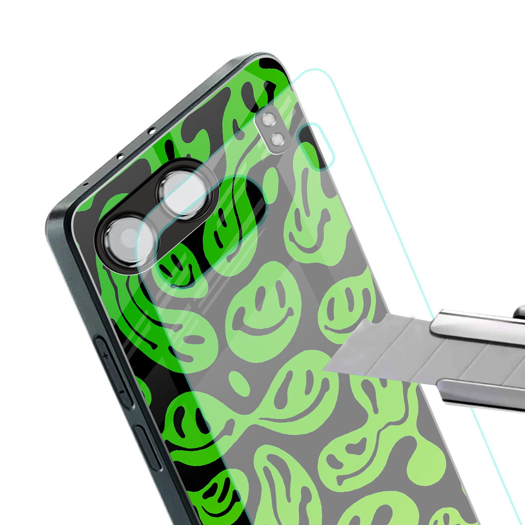acid smiles neon green back phone cover | glass case for oneplus nord 4
