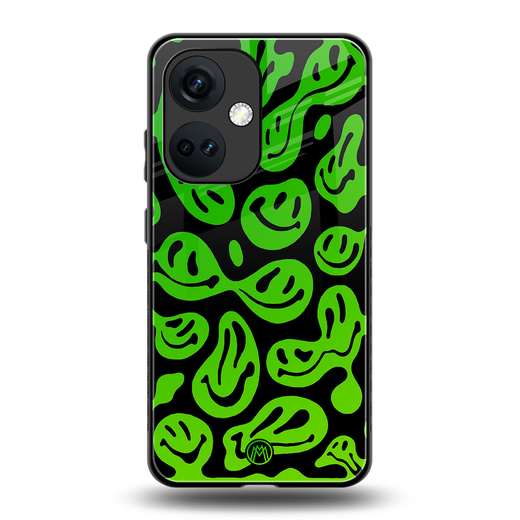 acid smiles neon green back phone cover | glass case for oneplus nord ce 3