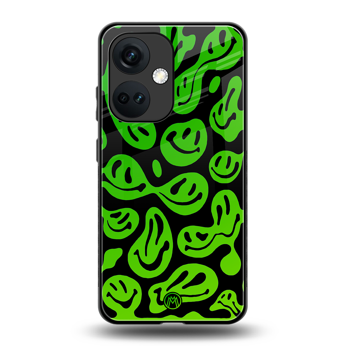 acid smiles neon green back phone cover | glass case for oneplus nord ce 3