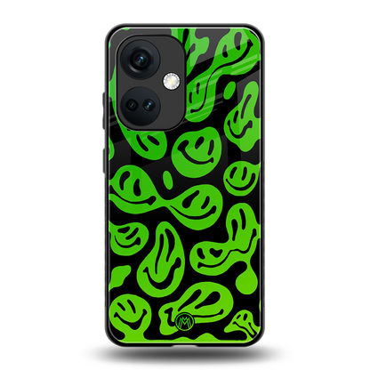 acid smiles neon green back phone cover | glass case for oneplus nord ce 3