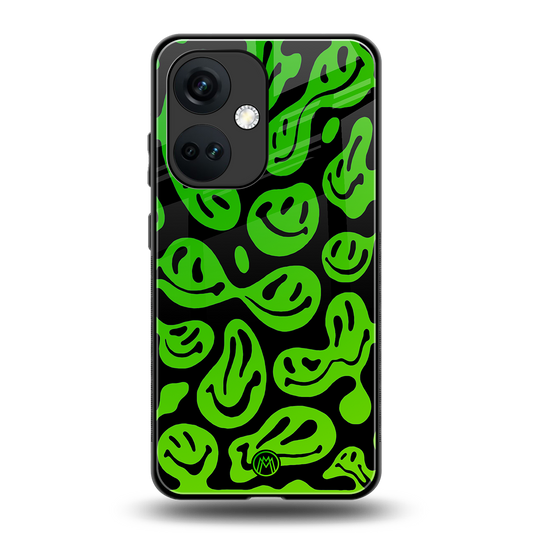acid smiles neon green back phone cover | glass case for oneplus nord ce 3