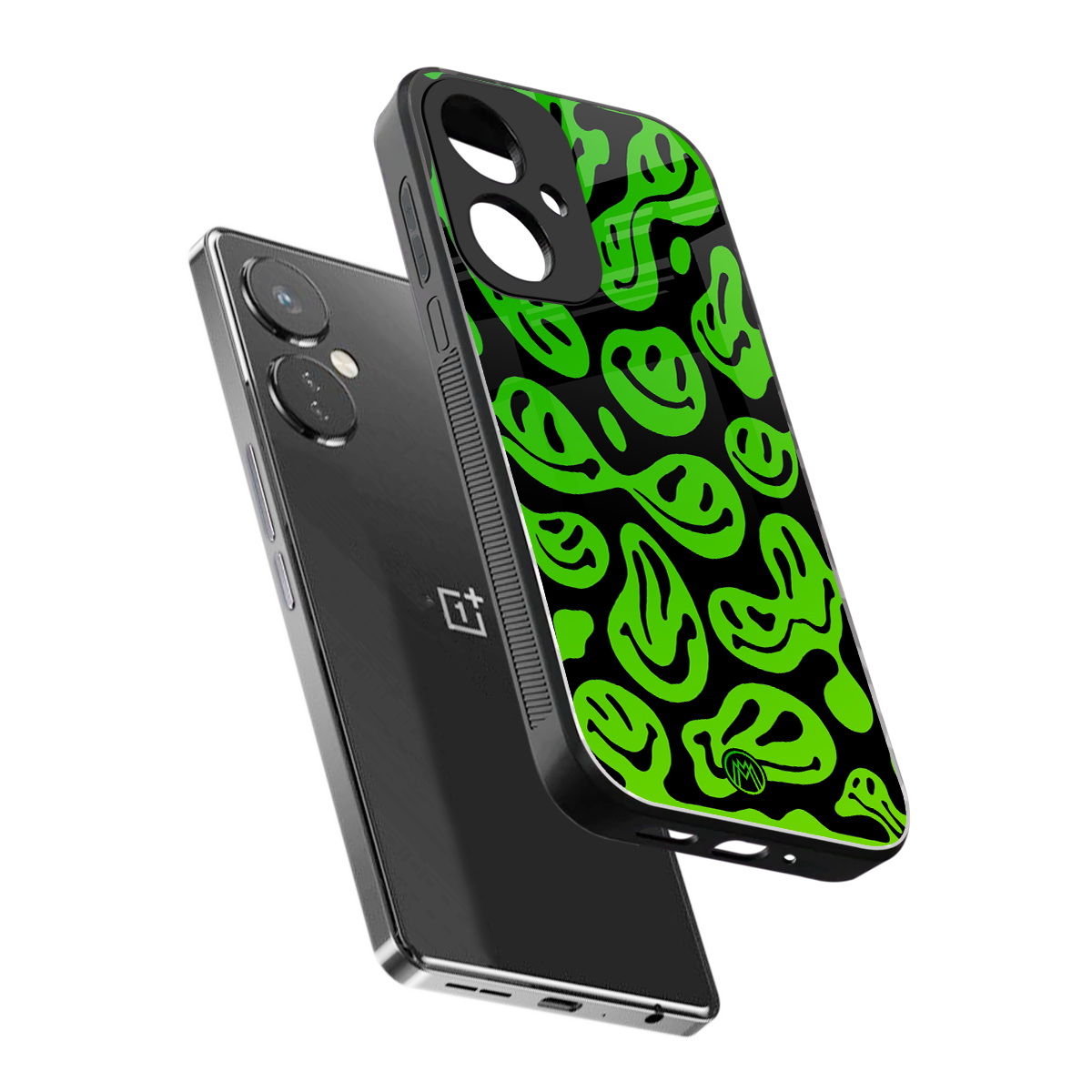 acid smiles neon green back phone cover | glass case for oneplus nord ce 3