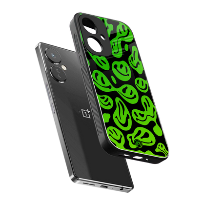 acid smiles neon green back phone cover | glass case for oneplus nord ce 3