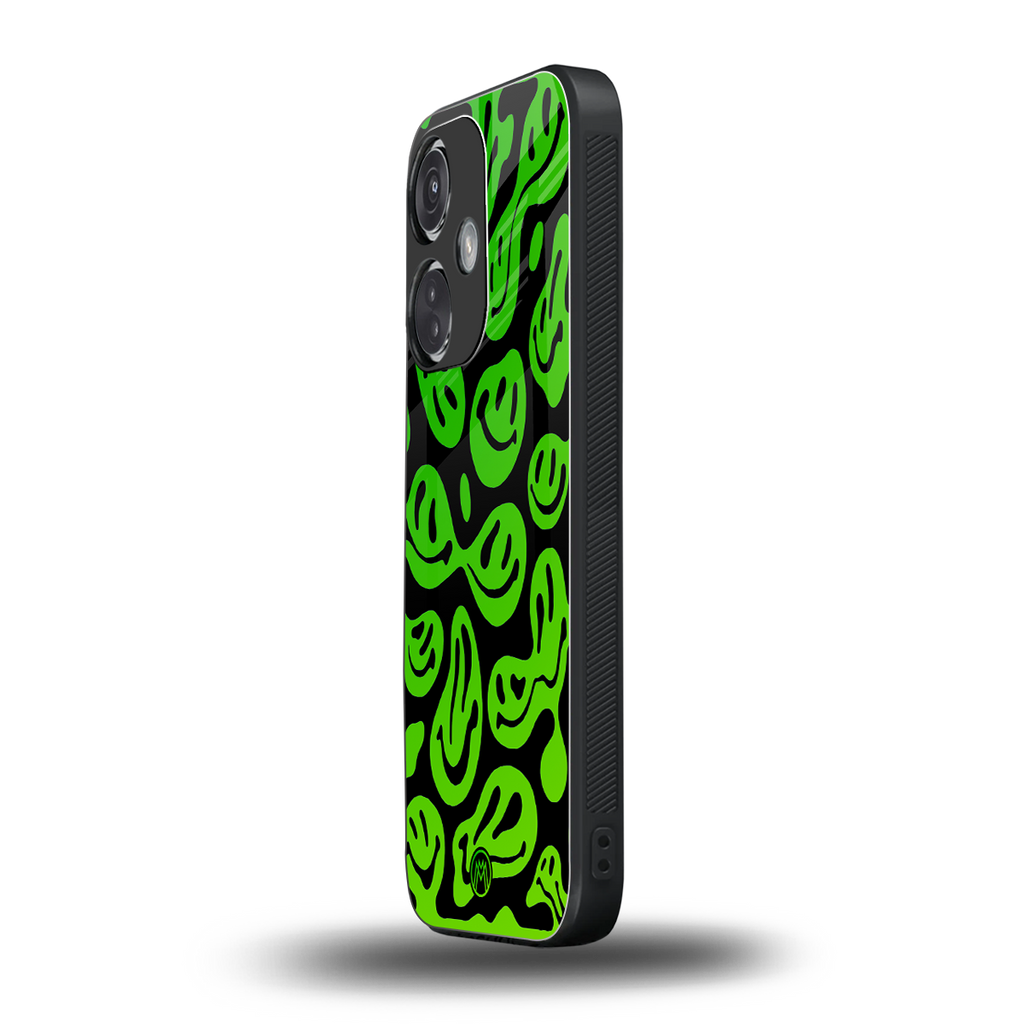 acid smiles neon green back phone cover | glass case for oneplus nord ce 3