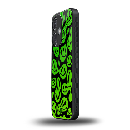 acid smiles neon green back phone cover | glass case for oneplus nord ce 3