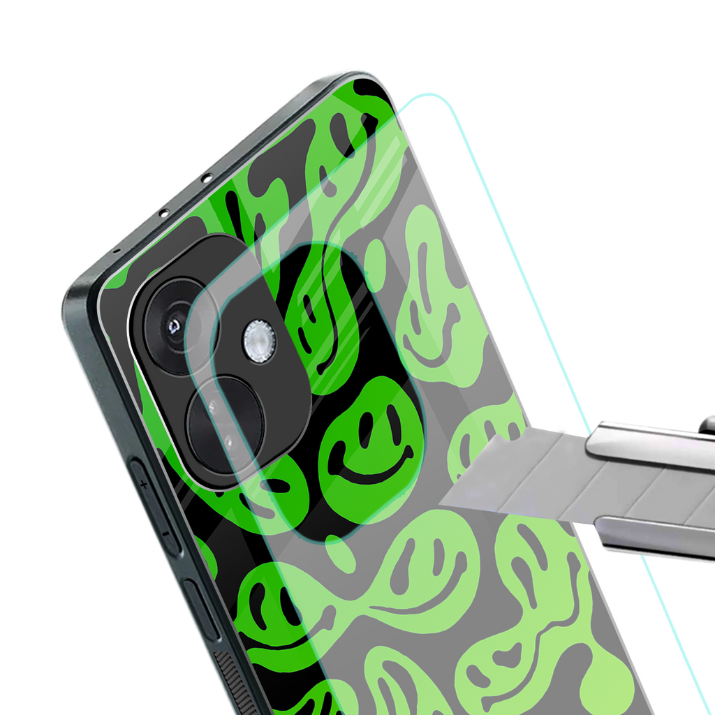 acid smiles neon green back phone cover | glass case for oneplus nord ce 3