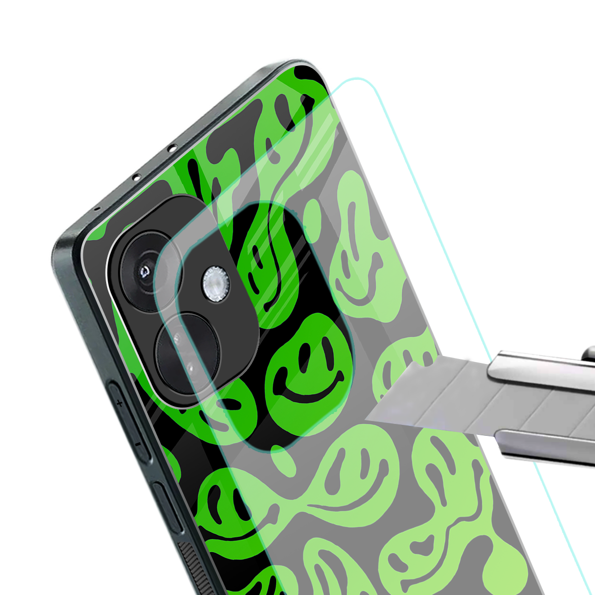 acid smiles neon green back phone cover | glass case for oneplus nord ce 3