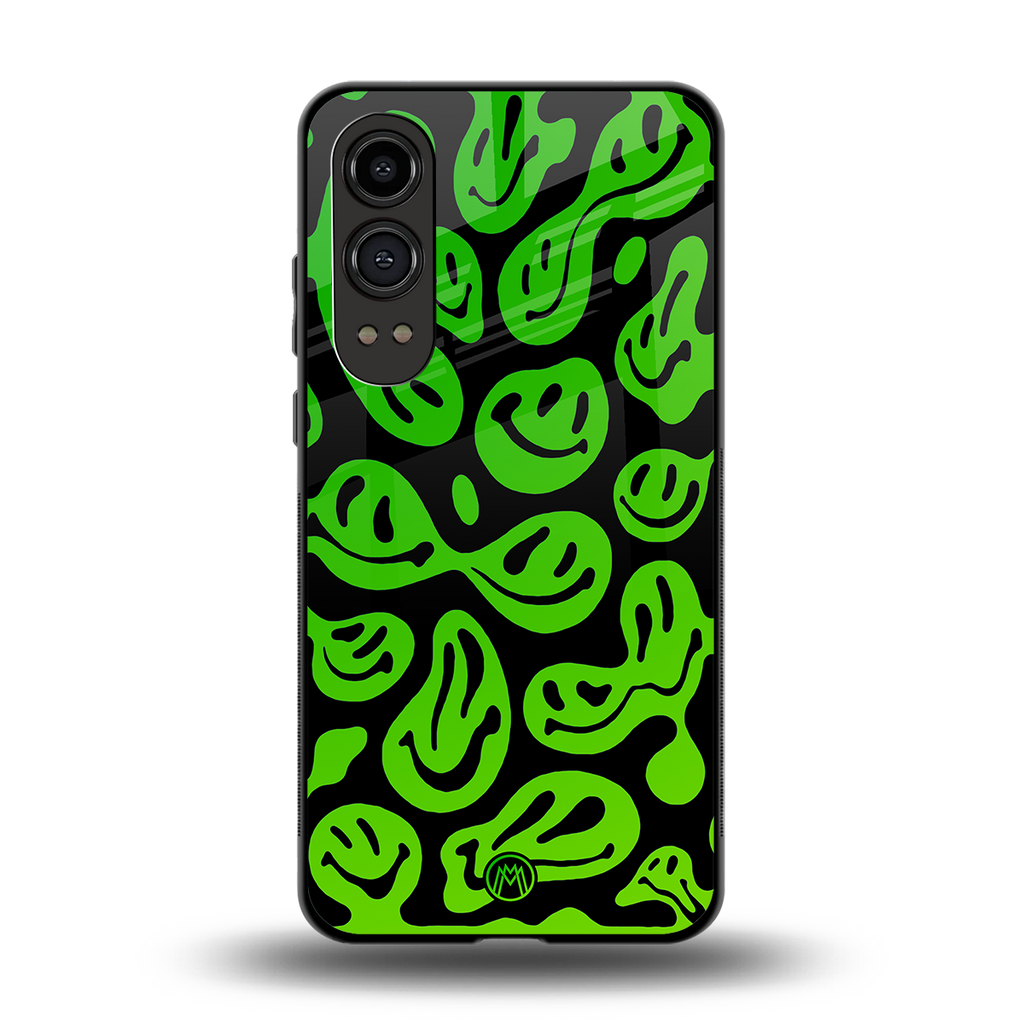 acid smiles neon green back phone cover | glass case for oneplus nord ce 4 lite