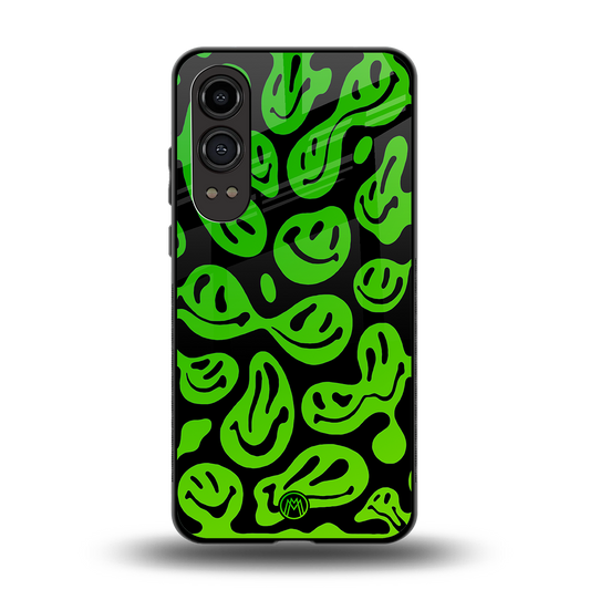 acid smiles neon green back phone cover | glass case for oneplus nord ce 4 lite
