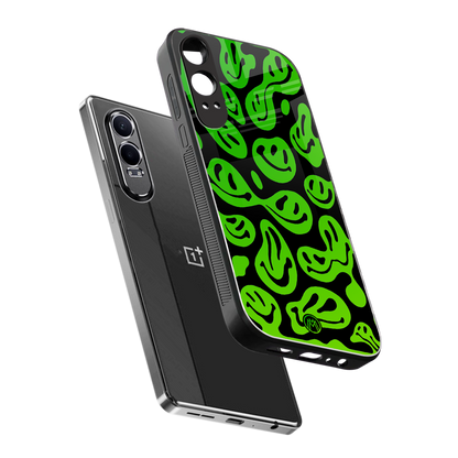 acid smiles neon green back phone cover | glass case for oneplus nord ce 4 lite