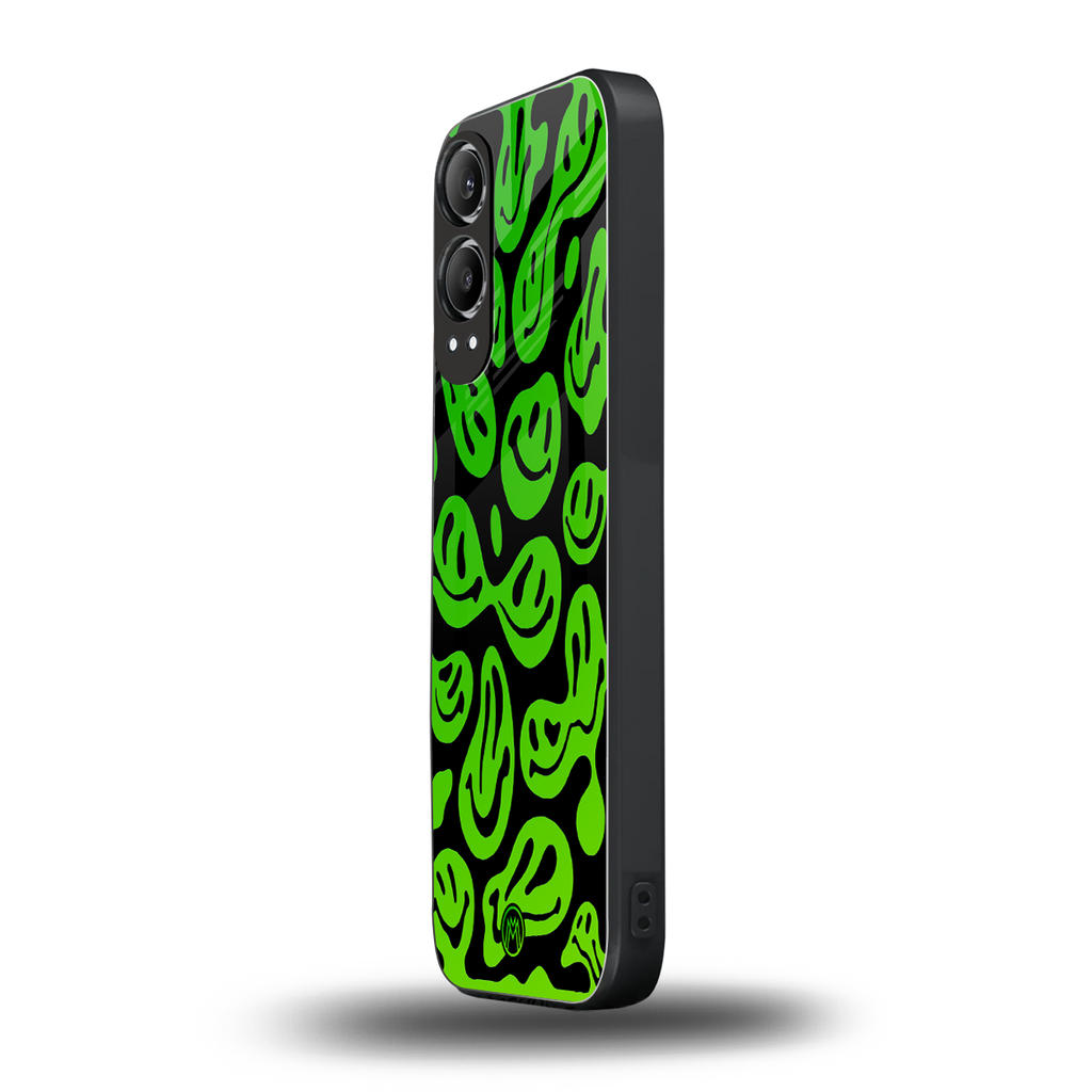 acid smiles neon green back phone cover | glass case for oneplus nord ce 4 lite