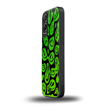 acid smiles neon green back phone cover | glass case for oneplus nord ce 4 lite