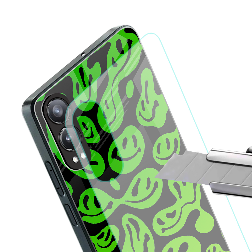 acid smiles neon green back phone cover | glass case for oneplus nord ce 4 lite