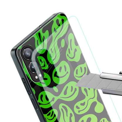 acid smiles neon green back phone cover | glass case for oneplus nord ce 4 lite