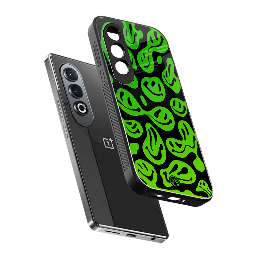 acid smiles neon green back phone cover | glass case for oneplus nord ce 4