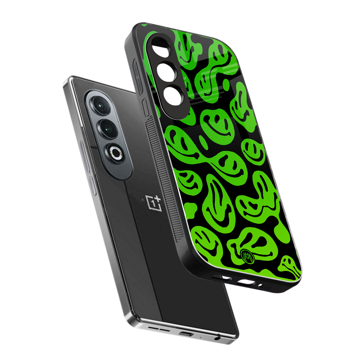 acid smiles neon green back phone cover | glass case for oneplus nord ce 4