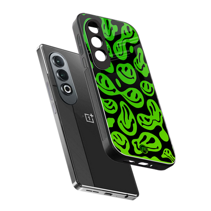 acid smiles neon green back phone cover | glass case for oneplus nord ce 4