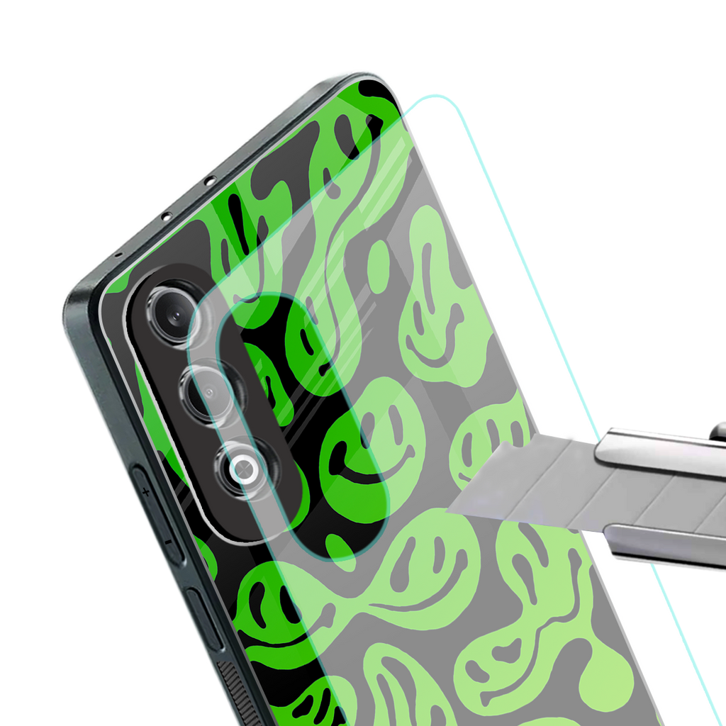 acid smiles neon green back phone cover | glass case for oneplus nord ce 4