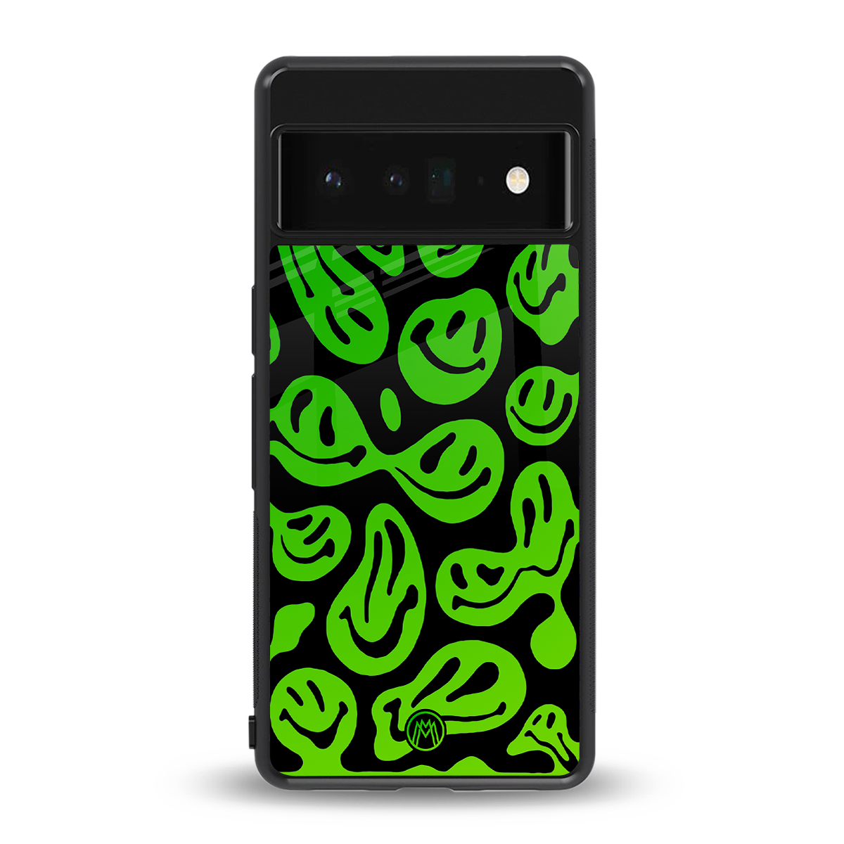 acid smiles neon green back phone cover | glass case for google pixel 6 pro