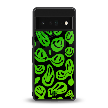 acid smiles neon green back phone cover | glass case for google pixel 6 pro