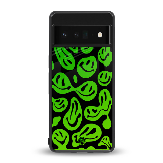 acid smiles neon green back phone cover | glass case for google pixel 6 pro
