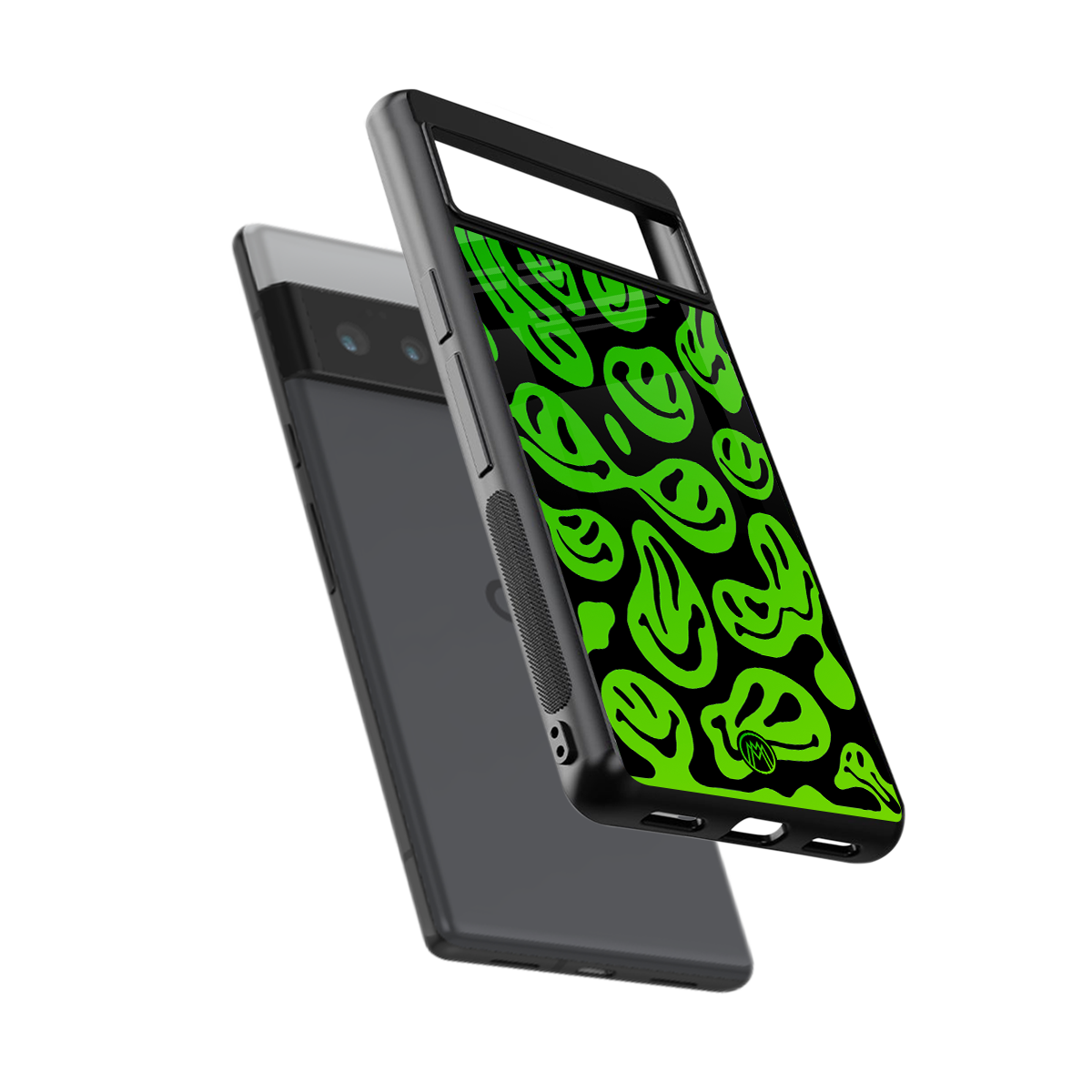 acid smiles neon green back phone cover | glass case for google pixel 6 pro