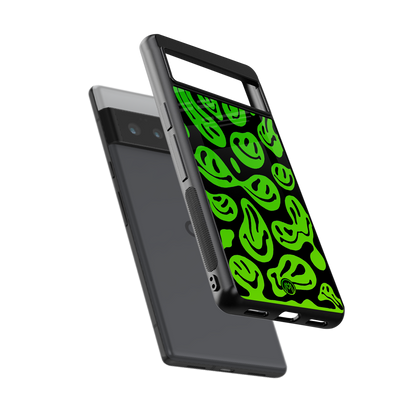 acid smiles neon green back phone cover | glass case for google pixel 6 pro