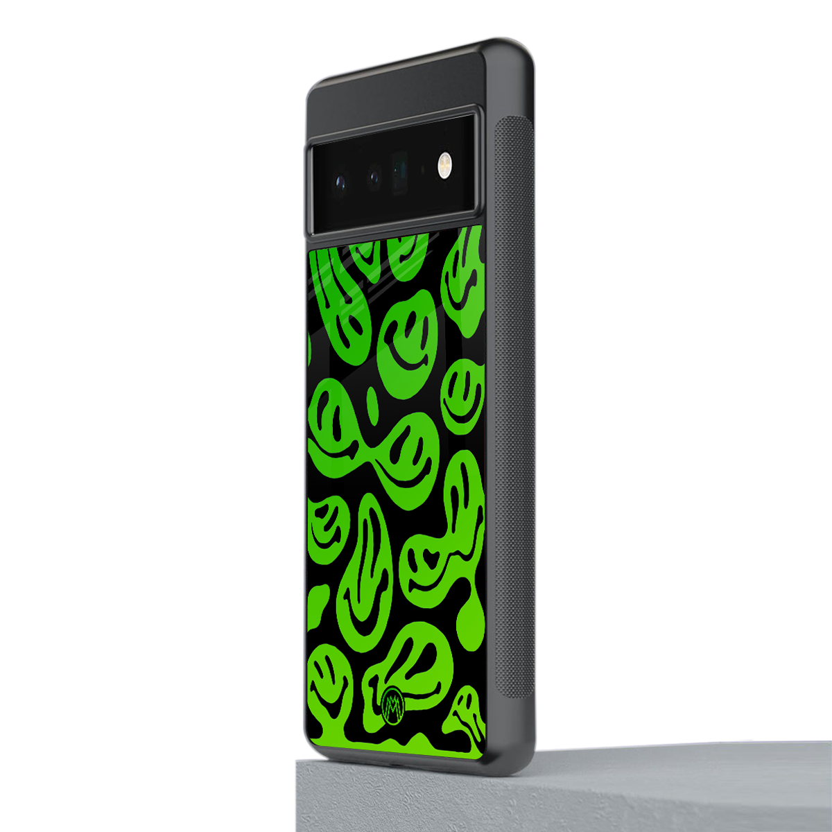 acid smiles neon green back phone cover | glass case for google pixel 6 pro