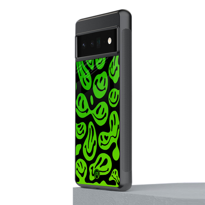 acid smiles neon green back phone cover | glass case for google pixel 6 pro