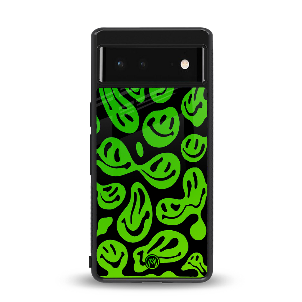 acid smiles neon green back phone cover | glass case for google pixel 6