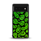 acid smiles neon green back phone cover | glass case for google pixel 6