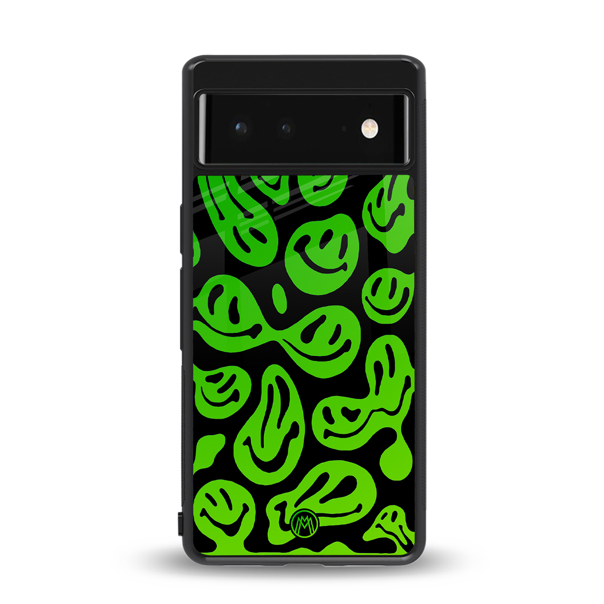acid smiles neon green back phone cover | glass case for google pixel 6